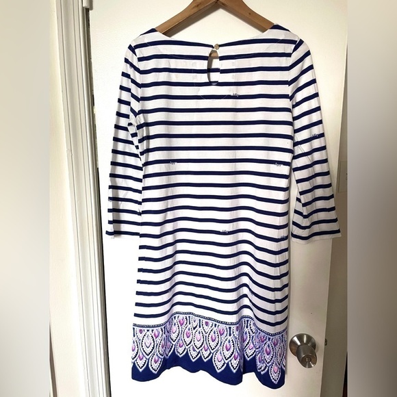 Lilly Pulitzer Beacon Mini Dress Serene Stripe Boatneck 3/4 Sleeve Pima Cotton M - Picture 3 of 9